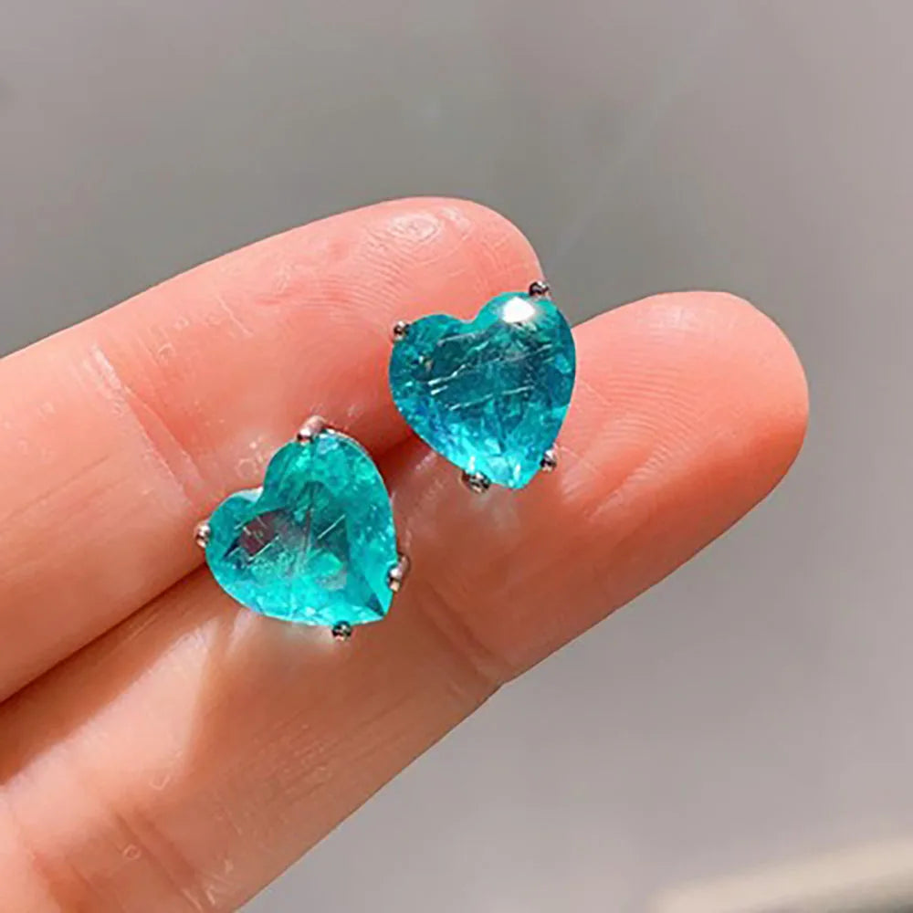 Charms Wedding Jewelry Sets for Girlfriend Vintage Blue Paraiba Tourmaline Heart Ocean Star Pendant Necklace Earrings Statement Good Vibrations
