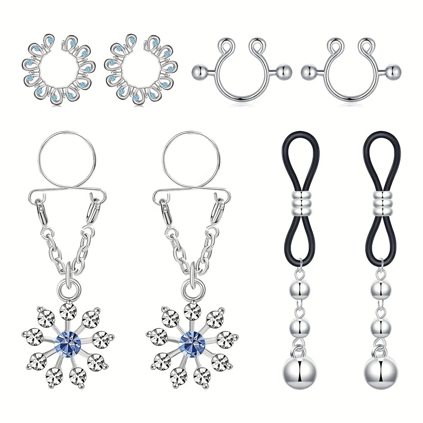 4 Pairs Non Piercing Fake Nipple Rings, Water Drop Heart Shaped Dangle Nipple Clips Good Vibrations Adult Super Store