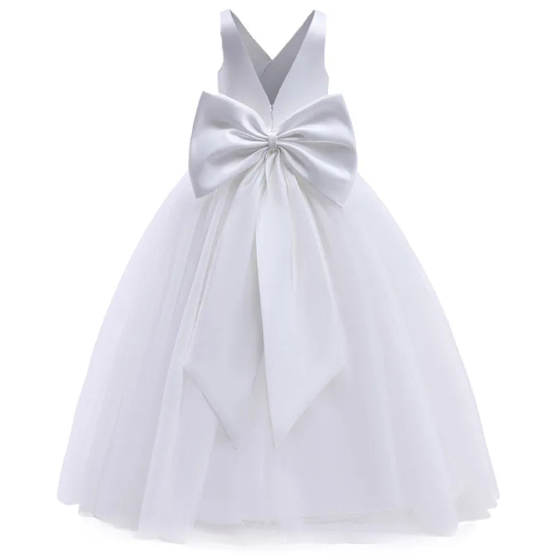 Girl Long White Bridesmaid Dresses For Wedding Prom Gown Big Bow Girls Party Dress Kids First Communiom Formal Evening Vestidos Good Vibrations