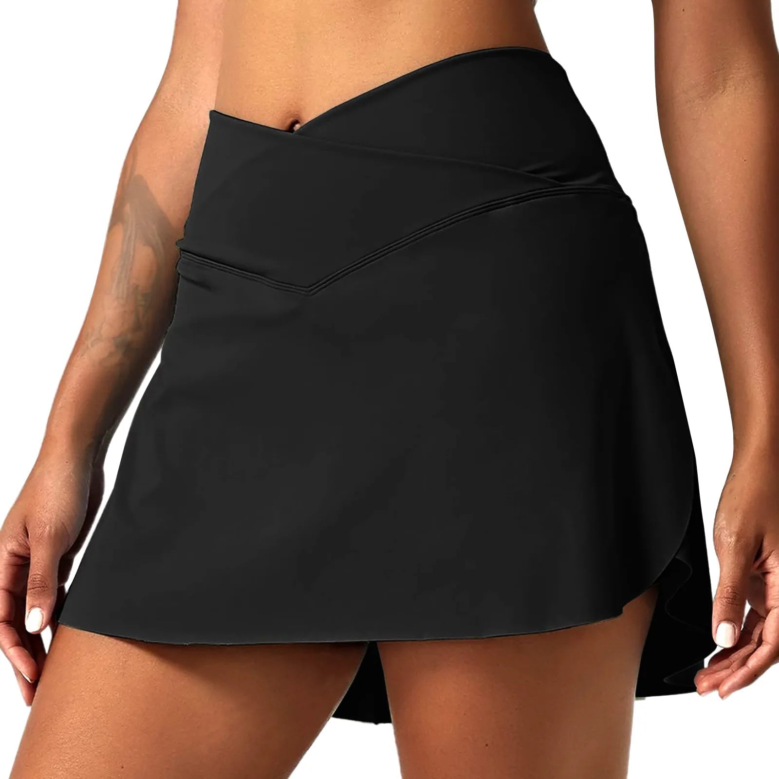 Women Pleated Tennis Skirt with Pockets Shorts Athletic Skirts Crossover High Waisted Athletic Golf Skorts Workout Sports Skirts Good Vibrations