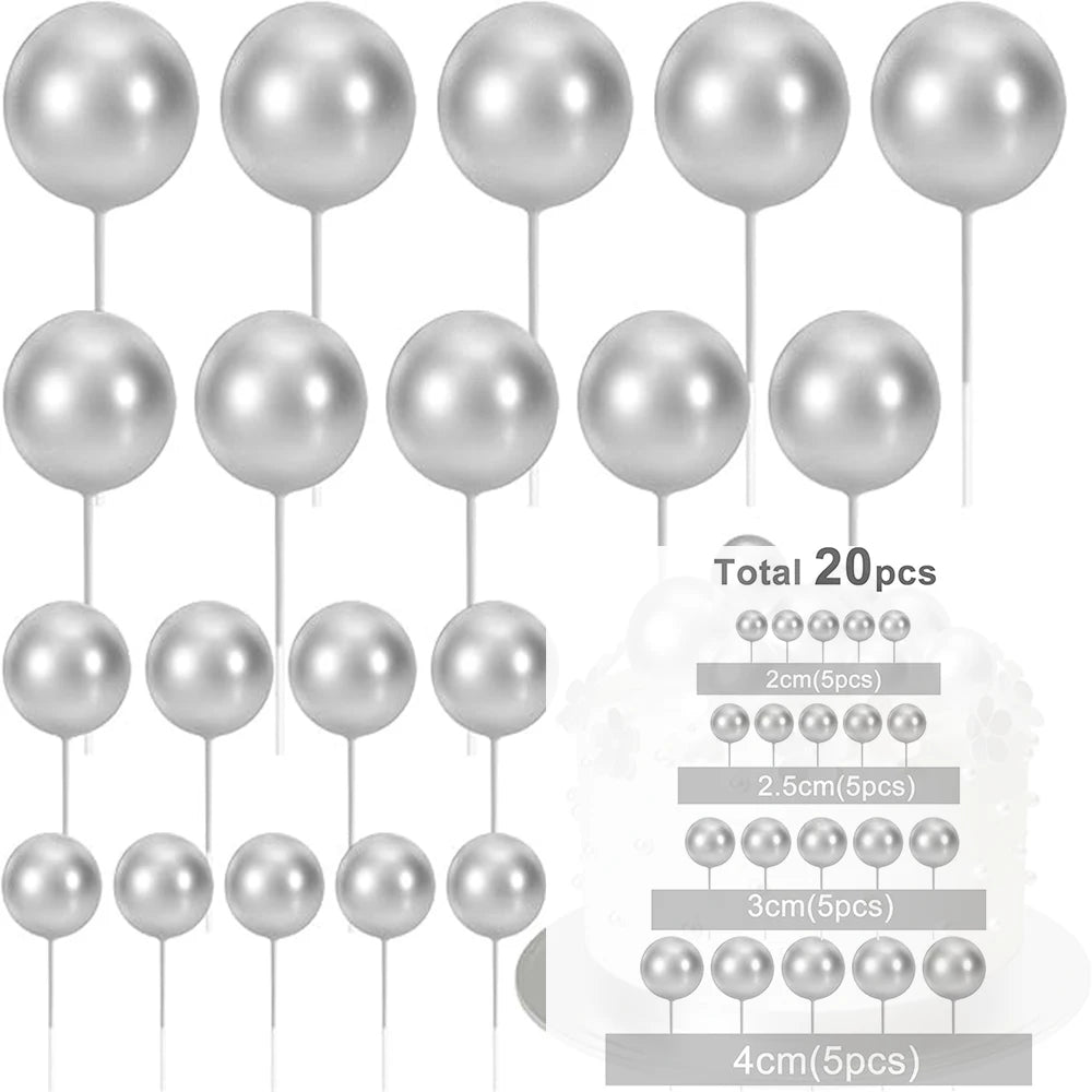 20Pcs Balls Cake Topper Pink Blue Gold Cake Balls Baking Decoration Birthday Wedding Anniversary Cake Picks Insert Toppers Decor Good Vibrations