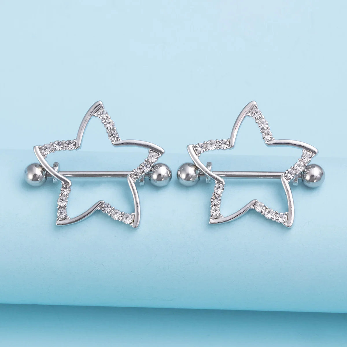 2pcs Nipple Ring Barbell Rhinestone Paved Star Shape Nipplerings Piercing Stainless Steel 14G Nipple Rings Shields Body Piercing Good Vibrations Adult Super Store