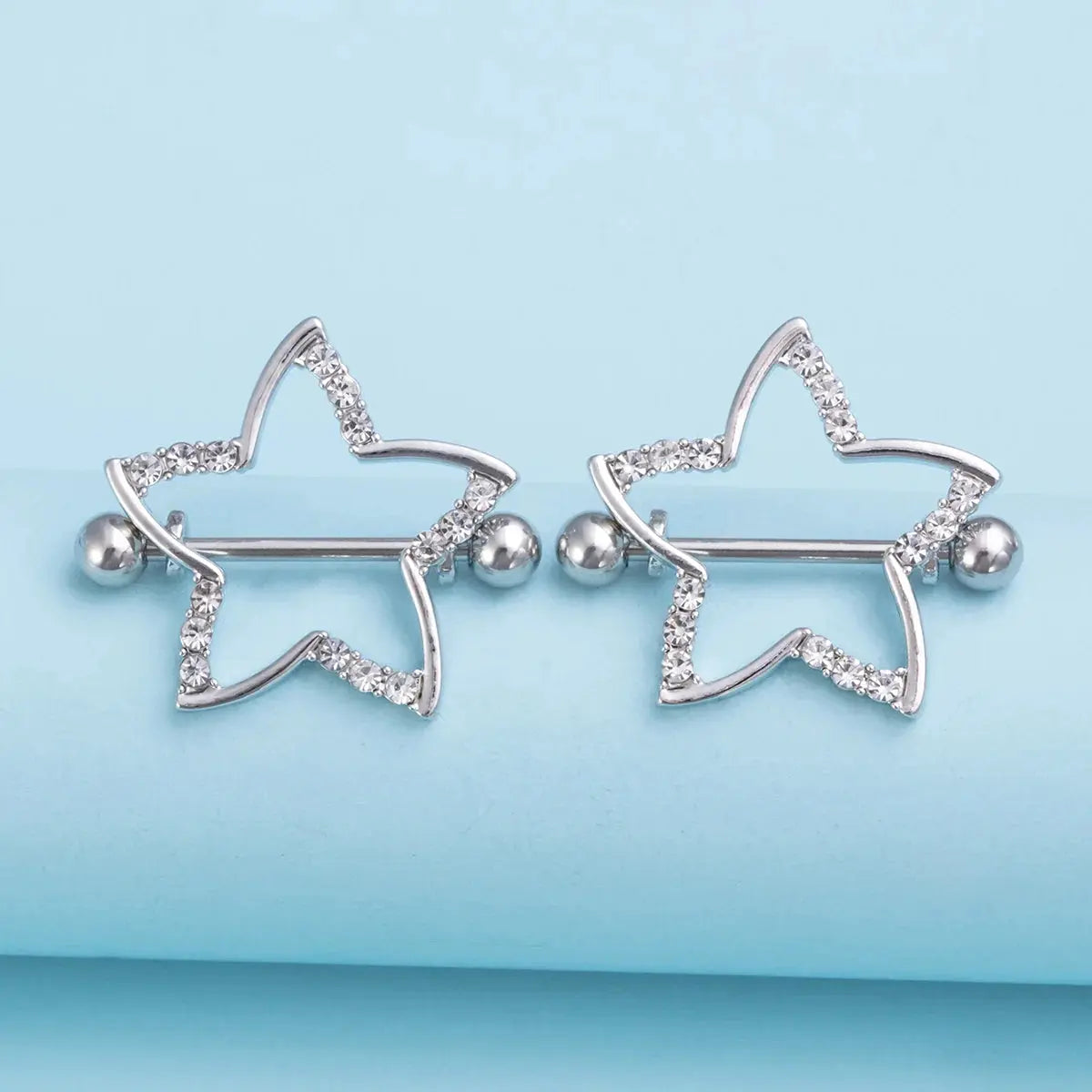 2pcs Nipple Ring Barbell Rhinestone Paved Star Shape Nipplerings Piercing Stainless Steel 14G Nipple Rings Shields Body Piercing Good Vibrations Adult Super Store