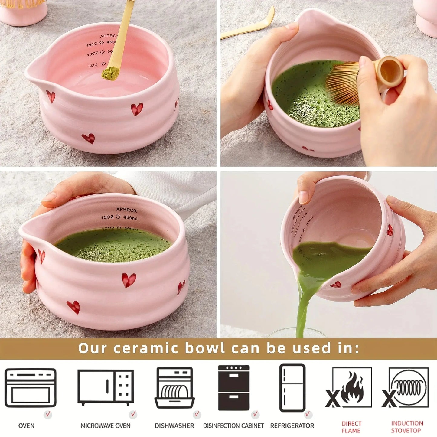 5pcs gift box set of matcha mixer (including gift card), pink heart-shaped Japanese matcha set, birthday and Thanksgiving gifts Good Vibrations