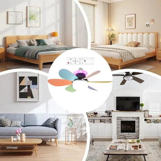 1 Set 40W Fan Light Snaps-on Detachable Fan Blade Design Household Silent RGB Dimming Fan Light For Bathroom Bedroom Kitchen Good Vibrations