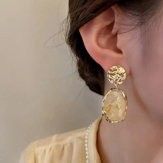 New Fashion Earrings Zircon Square Stone Earrings Vintage Gold Color Small Earrings for Women Jewelry Accessorries Good Vibrations