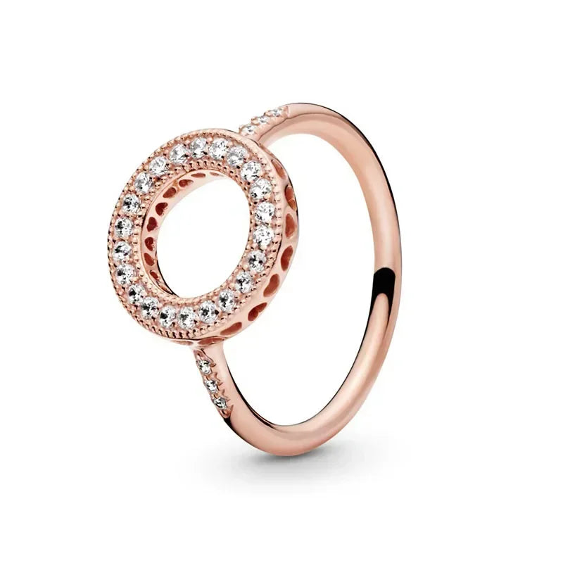 Fashion Jewelry 925 Sterling Silver Classic Rose Gold Series Ring Shining Crown Charm Ring Women's Birthday Exquisite Gift Good Vibrations