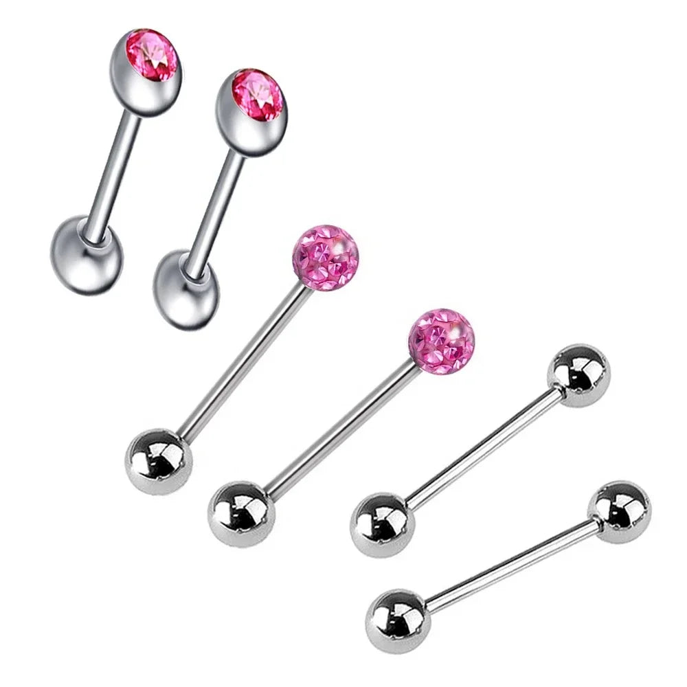 6Pcs Mixed Set 6mm Crystal 14G 1.6mm Steel Tongue Ring 16mm Bar Barbell Nipple Body Piercing Jewelry Good Vibrations Adult Super Store