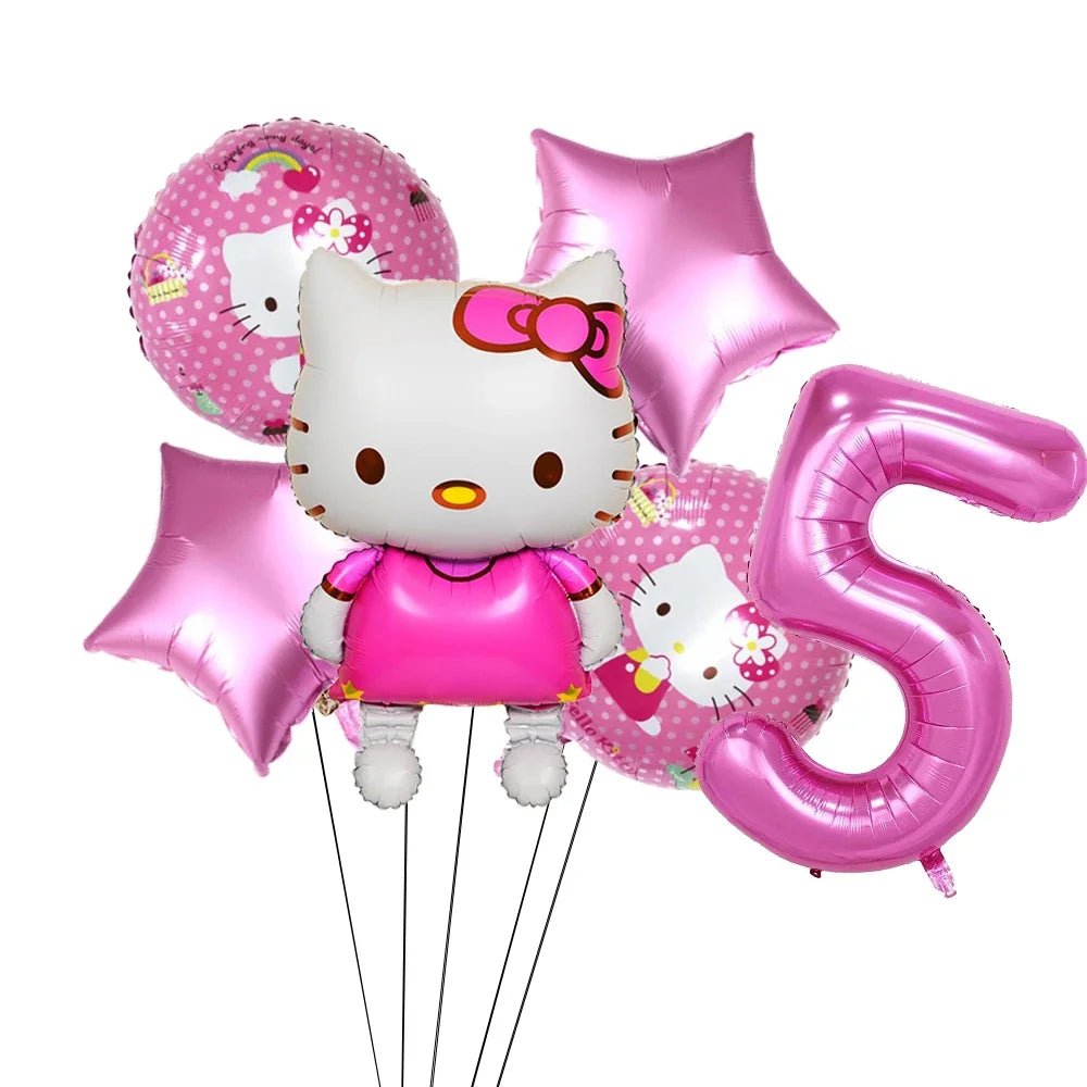 Hello Kitty Theme Girls Birthday Party Disposable Tableware Paper Cup Plate Balloon Kids Favors KT Balloon Party Decor Supplies Good Vibrations
