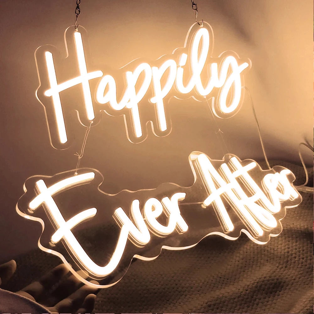 Happily Ever After Neon Sign Wedding Party Lights Event Background Decorative Lights Dimmable Good Vibrations