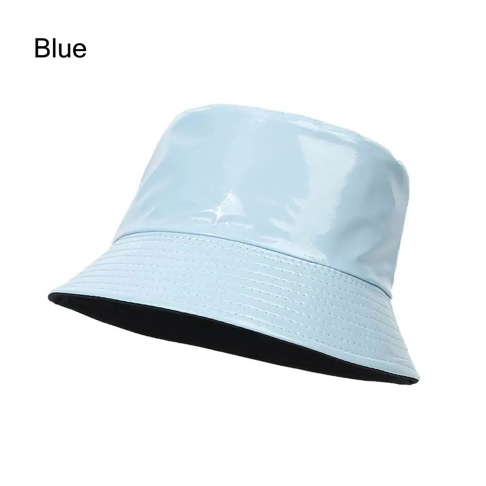 Faux Leather Bucket Hat Women Reversible PU Leather Sun Hat Fashion Autumn Waterproof Fisherman Hat Reversible Sun Bucket Hat Good Vibrations