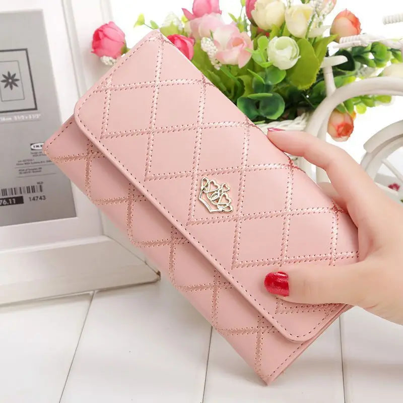 Plaid Long Wallet Women's PU Leather Slim Card Holder Coin Purse Phone Bag Money Organizer Fashion Wallet Good Vibrations