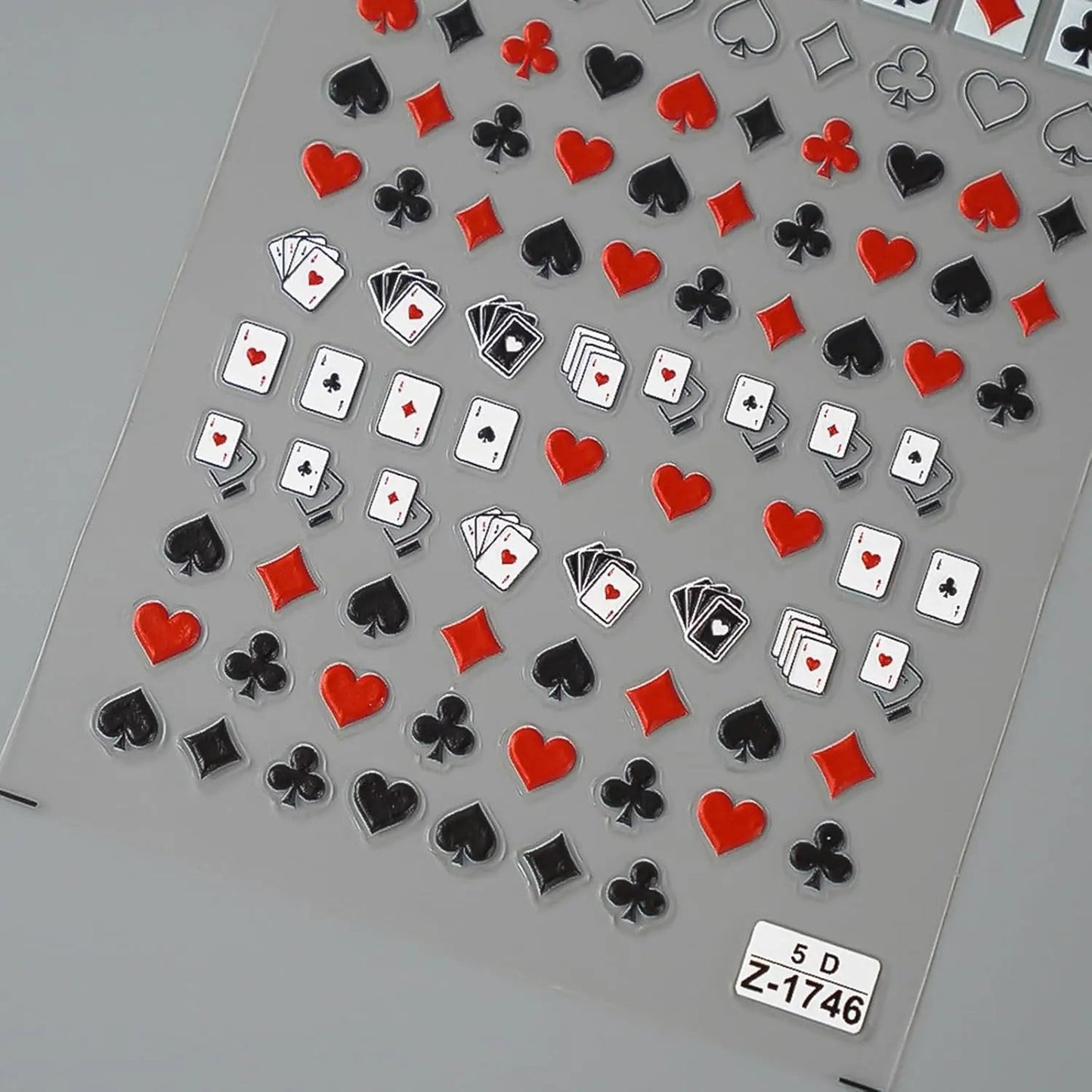Poker Playing Card Nail Art Stickers 5D Embossed Nail Decoration DIY for Manicure Poker Suit Design Decals Self-Adhesive Supply Good Vibrations
