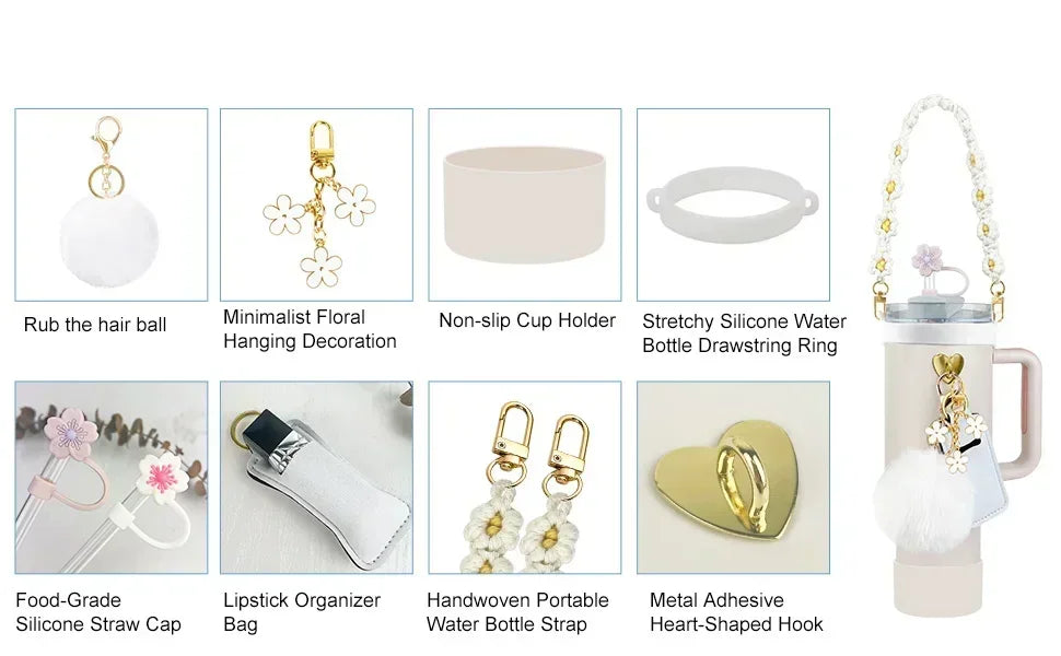 12PCS Accessories for Stanley Cup 30oz 40oz Tumbler Water Bottle Handle Strap Straw Toppers Keychain Charms Silicone Cup Boot Good Vibrations Adult Super Store