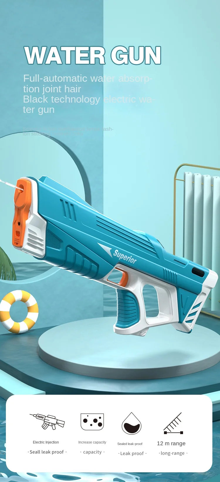 New Water Gun Electric Full Continuous Firing Toy Summer Beach Pool Water Toy Gun Fully Automatic Water Absorption Toys for Kids Good Vibrations