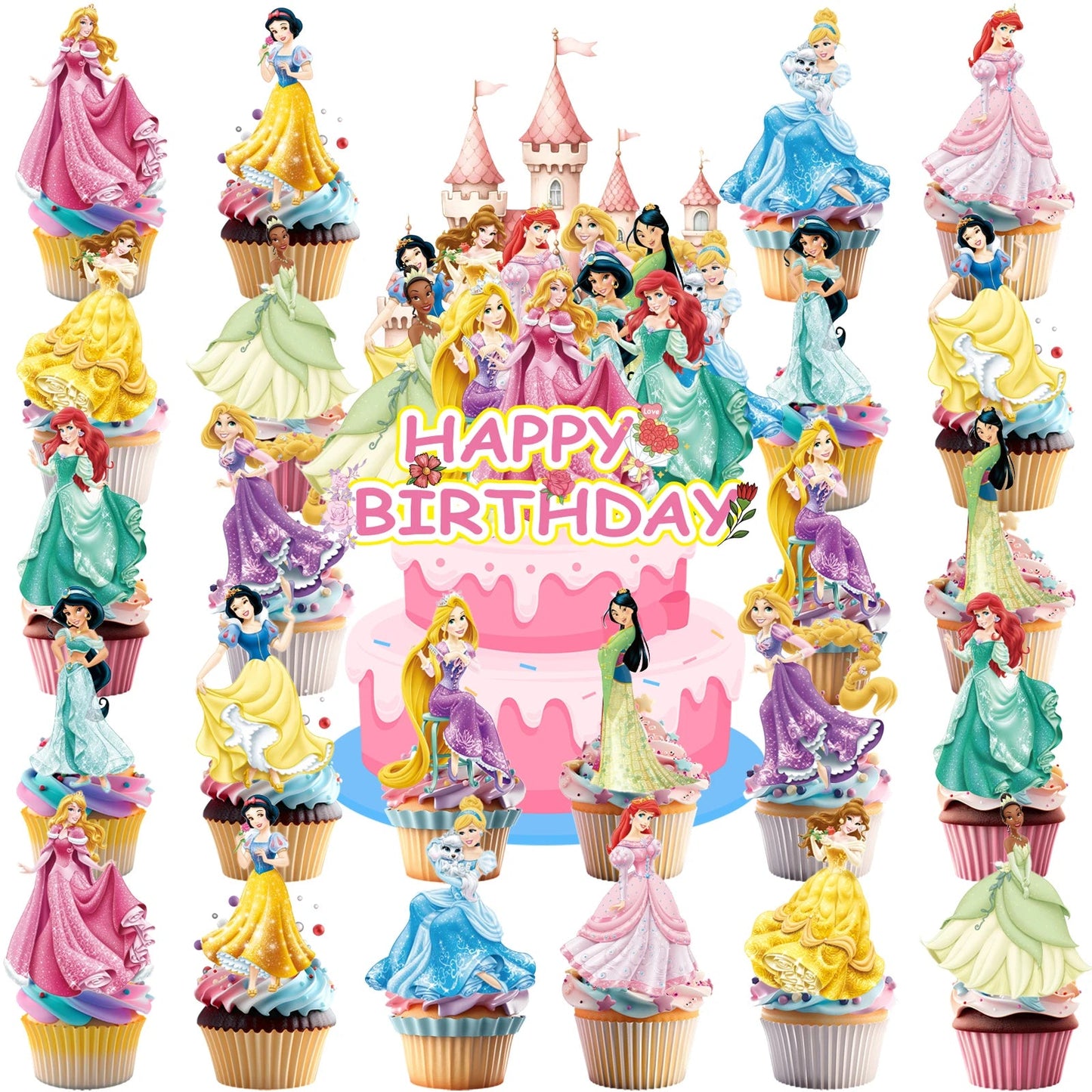 25pcs Princess Cake Topper、Cupcake Toppers, Princess Birthday Decorations,Princess Theme Party Supplies, Princess Birthday Decor Good Vibrations