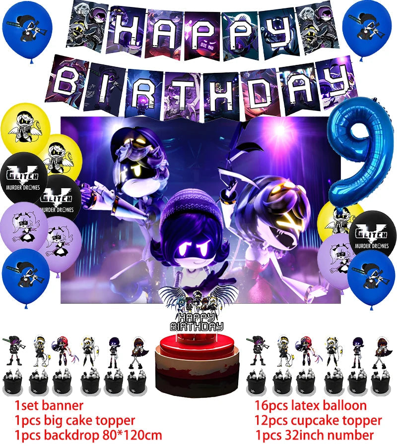 Murdered Drones Birthday Party Decoration Balloon Backdrop Cake Topper Murdered Drones Birthday Party Supplies Baby Shower Good Vibrations