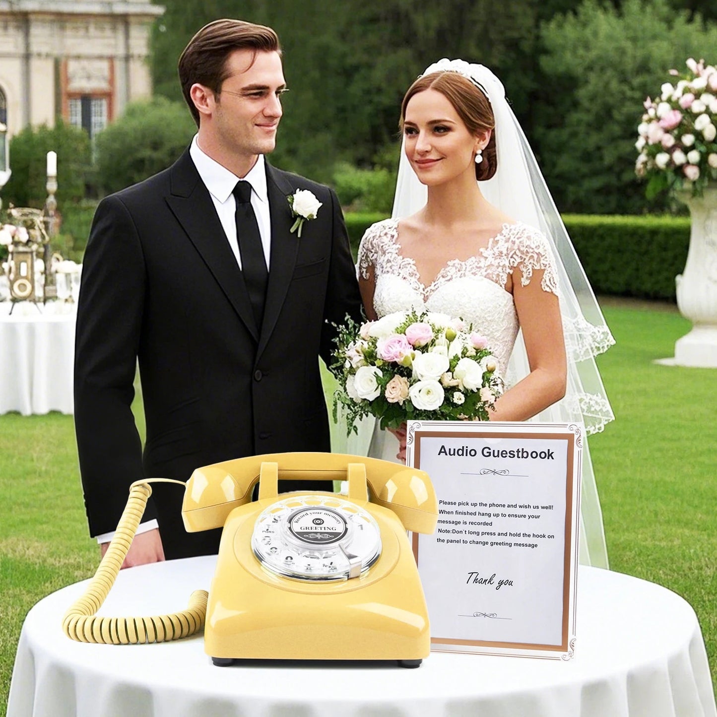 White Voice Recording Audio Guest Book – Guest Book Phone for Weddings, Bridal Showers, Anniversaries,Unique Wedding Gift Good Vibrations