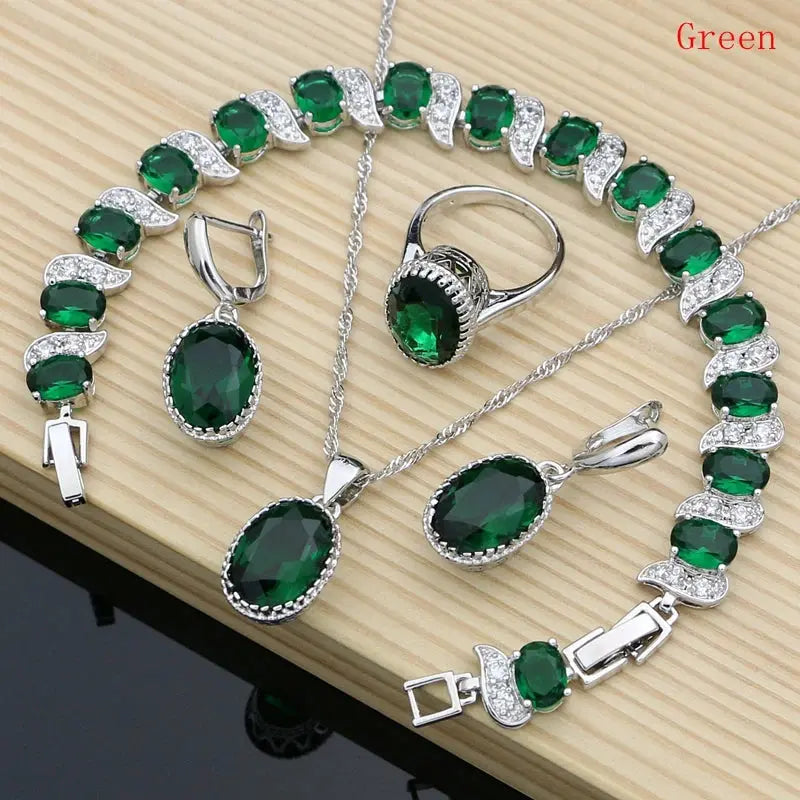 LMFAELECA 925 Silver Women Jewelry Sets Blue Sapphire Earrings Necklace Ring Bracelets Set Gift for Mom/Wife/Sister/Best Friend Good Vibrations