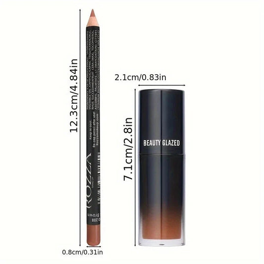 2pcs/Set Smooth Lip Liner+Lip Oil Set Lip Combo Waterproof Lip Liner Makeup, Long-Lasting Moisturizing Lip Makeup Lip Plump Good Vibrations