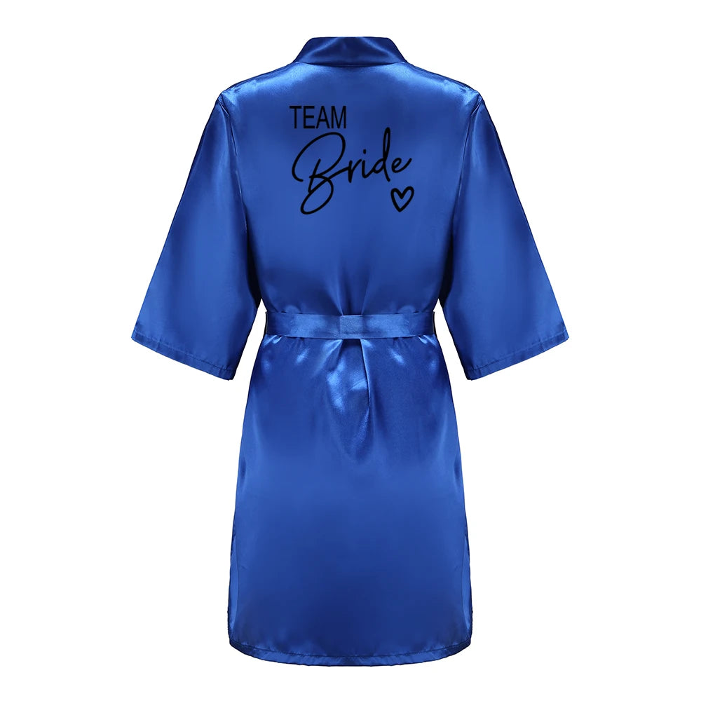 Wedding Party Team Bride Robe With Black Letters Kimono Satin Pajamas Bridesmaid Bathrobe SP003 Good Vibrations