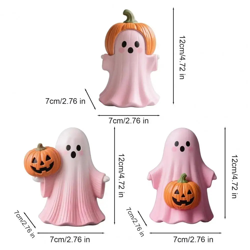 Handheld Pumpkin Decoration Halloween Ghost Ornament Pink Halloween Ghost Figurine Set with Pumpkin Decoration Resin for Home Good Vibrations