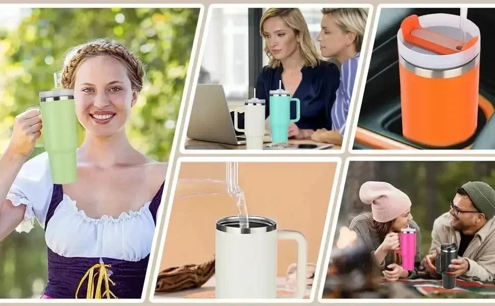 1200ML 304 Stainless Steel Insulated Water Bottle,Thermal Coffee Car Cup, Cold Hot Mugs Vacuum Flask With Handle Straw,For Sport Good Vibrations Adult Super Store