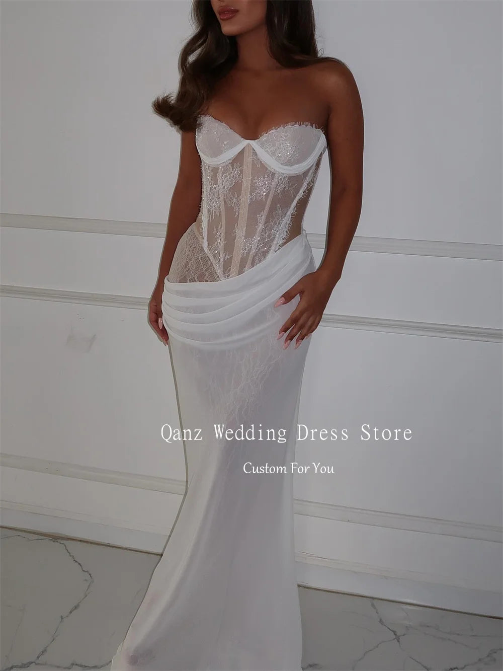 Qanz Modern Wedding Dresses Sweetheart Chiffon Mermaid Bridal Gowns Lace Appliques Corset Vestido De Novia Boda Customized Good Vibrations