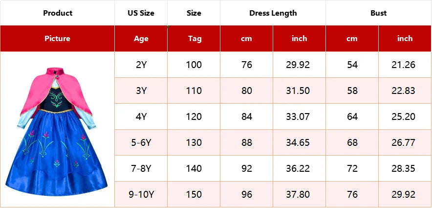 Disney Kids Princess Costume Elsa Anna Halloween Dress Girl Jasmine Moana Dinner Dress Rapunzel Mermaid Pageant Disguise 3-10Y Good Vibrations