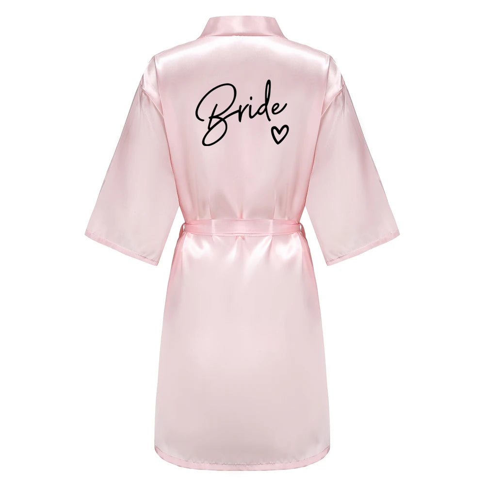 Wedding Party Team Bride Robe With Black Letters Kimono Satin Pajamas Bridesmaid Bathrobe SP003 Good Vibrations