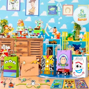 Cartoon Party Favors for Kids, 50pcs Cartoon Birthday Party Favors Set- Cartoon Goodie Bags Key Chains Stickers Photo Props etc Good Vibrations