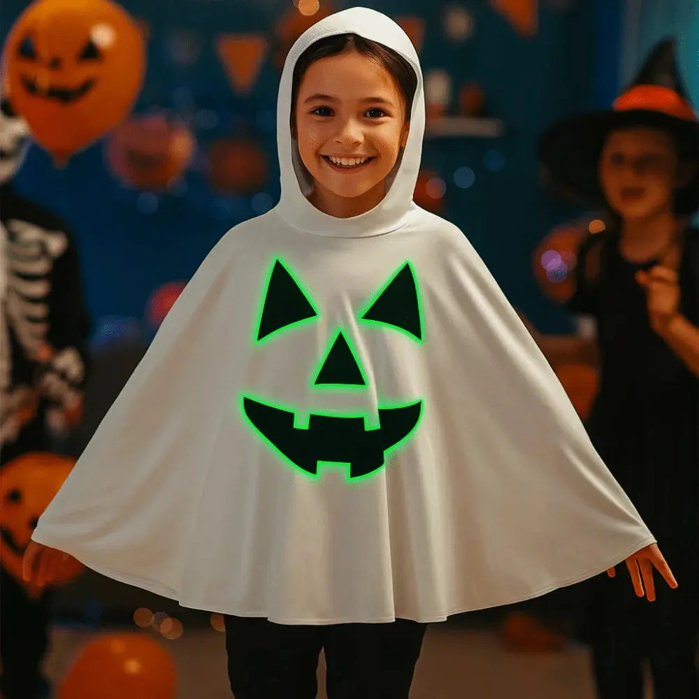 Halloween Noctilucent Pumpkin Cloak Fun Glowing Ghost Face Shawl Clothing Prop with Hat Ghost Hooded Cloak Stage Performance Good Vibrations