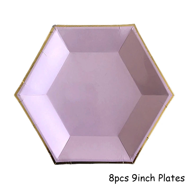 Purple Gold Party Paper Cup Plate Straw For Birthday Carnival Kids Favors Wedding Decor Disposable Tableware Party Supplies Good Vibrations