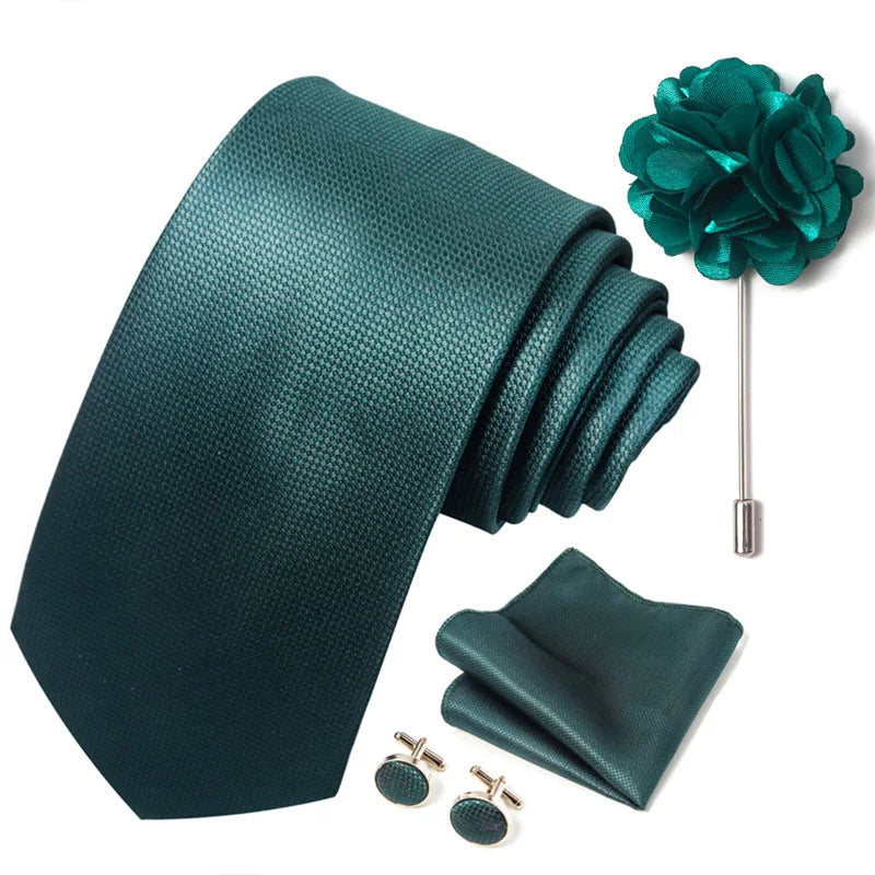 Luxury Mens Ties Floral Black Gold Ties Paisley NeckTie Pocket Square Cufflinks Brooch Set Men's Wedding Party Tie Good Vibrations
