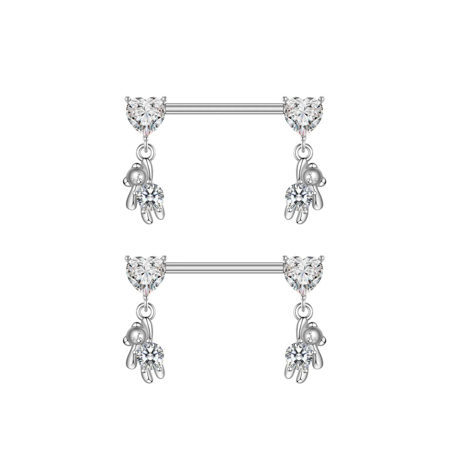 2pcs Steel Bear Dangled Zircon Nipple Piercing Sexy Breast Cover for Women Fashion Starfish Heart Shield Bar Barbell Nipple Ring Good Vibrations Adult Super Store