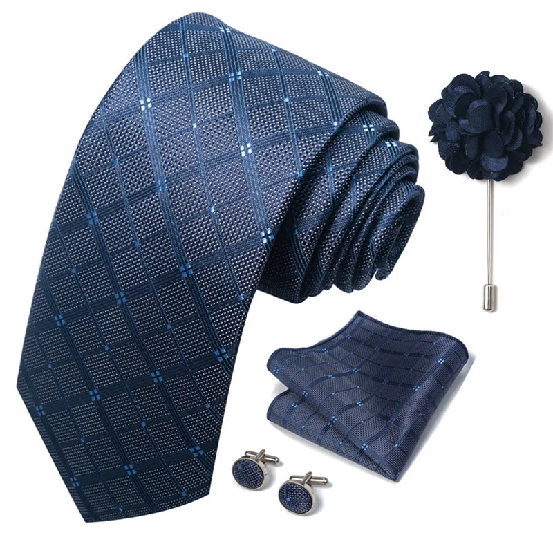 Luxury Mens Ties Floral Black Gold Ties Paisley NeckTie Pocket Square Cufflinks Brooch Set Men's Wedding Party Tie Good Vibrations