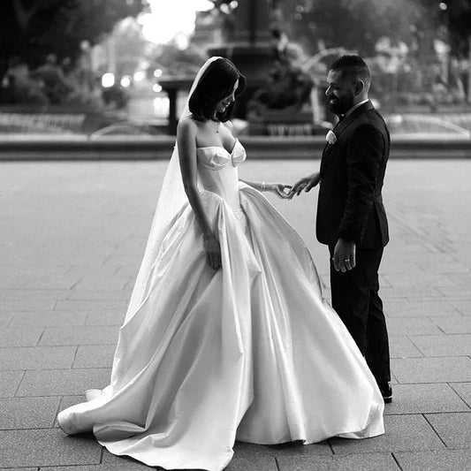 Robe MariéE Elegant Wedding Dress Silk Taffeta Withsatin Ballgown Strapless Sleeveless Bride Zipper Vestido De Novia Customized Good Vibrations