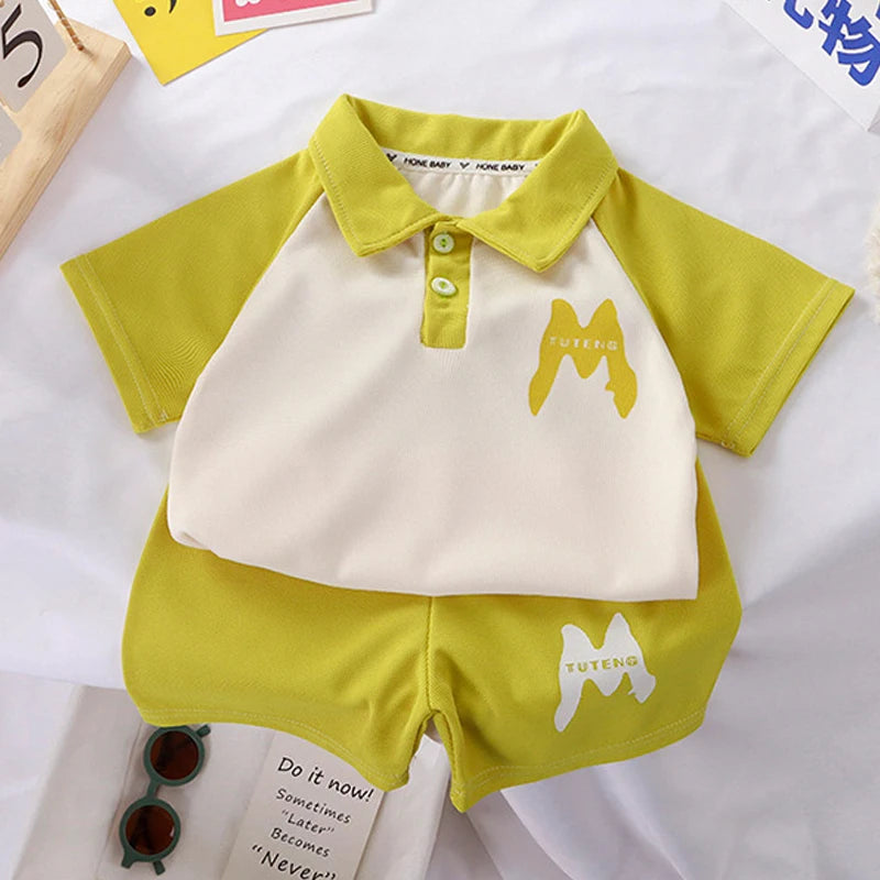 Children Clothing Kids Clothes Quick Drying Polo Shirt Sets Boys T-shirt Shorts Summer Cotton Short Sleeve Fashion Suit2PCS Good Vibrations