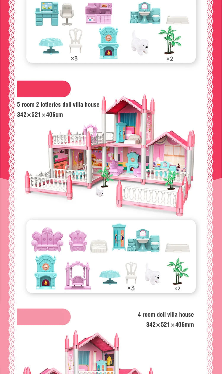 DIY Assemble Villa Model Toy House Cartoon Dools Role-Playing Set Fun Puzzle Doll House Household House Playing Toys Good Vibrations