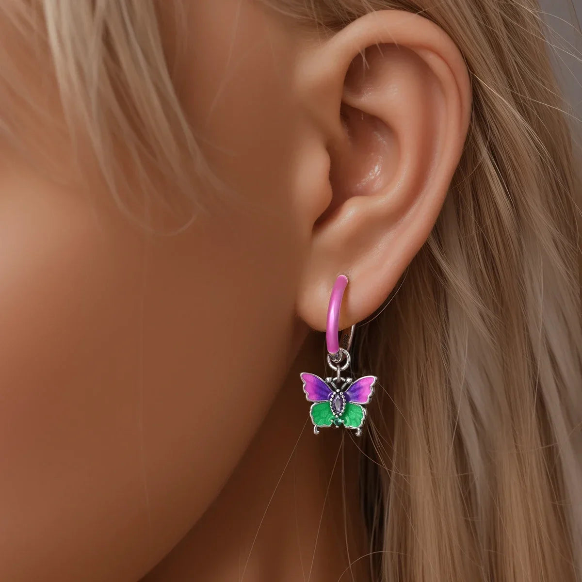 925 Silver Spring Flowers Earrings Colorful Purple Dopamine Butterfly Bee Sweet Romantic Hoop Earrings for Women Party Fine Gift Good Vibrations