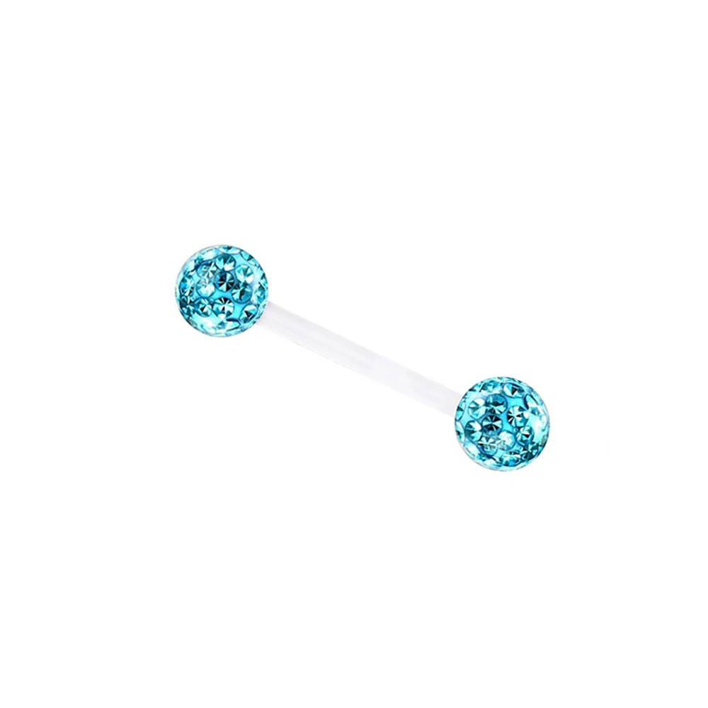 14g 1.6mm Acrylic Flexible 16/19/22/38mm Tongue Bar 6mm Epoxy Coved Crystal Double Ball Nipple Ring Barbell Piercing Good Vibrations Adult Super Store