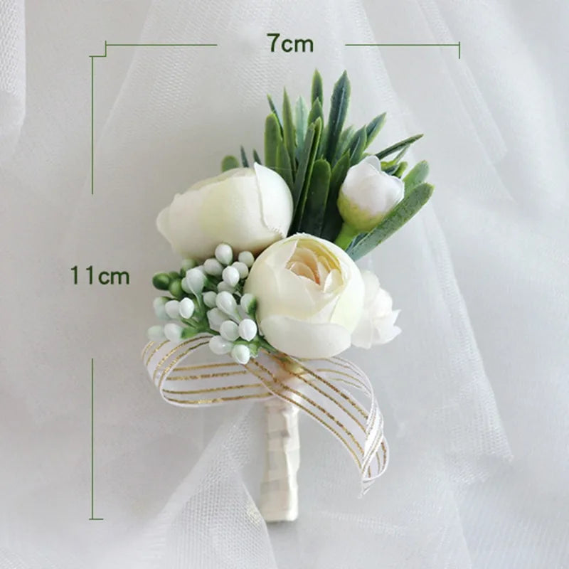Boutonniere Flowers Artificial Roses Silk Ivory Corsage Buttonhole Groomsmen Boutonniere for Men Wedding Accessories Good Vibrations