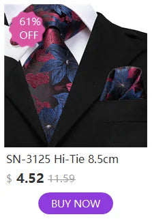 Hi-Tie Blue Business Solid 100% Silk Men's Tie NeckTie 8.5cm Ties for Men Formal Luxury Wedding High Quality Gravata Good Vibrations