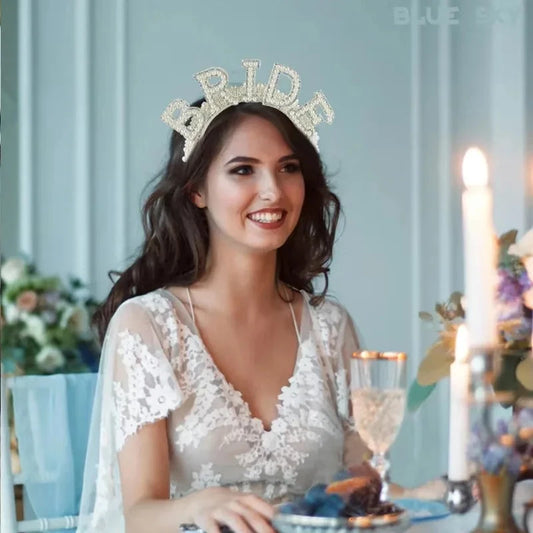 Bride to be Pearl crown Headband Bach Bachelorette hen Party Bridal Shower wedding engagement rehearsal dinner Decoration Gift Good Vibrations