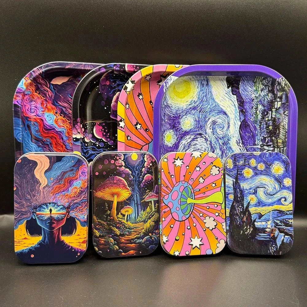 18*14cm Metal Rolling Storage Tray with  TinPlate Storage Box Tobacco Cigarettes Cases Holder Smoking Accessories Good Vibrations Adult Super Store