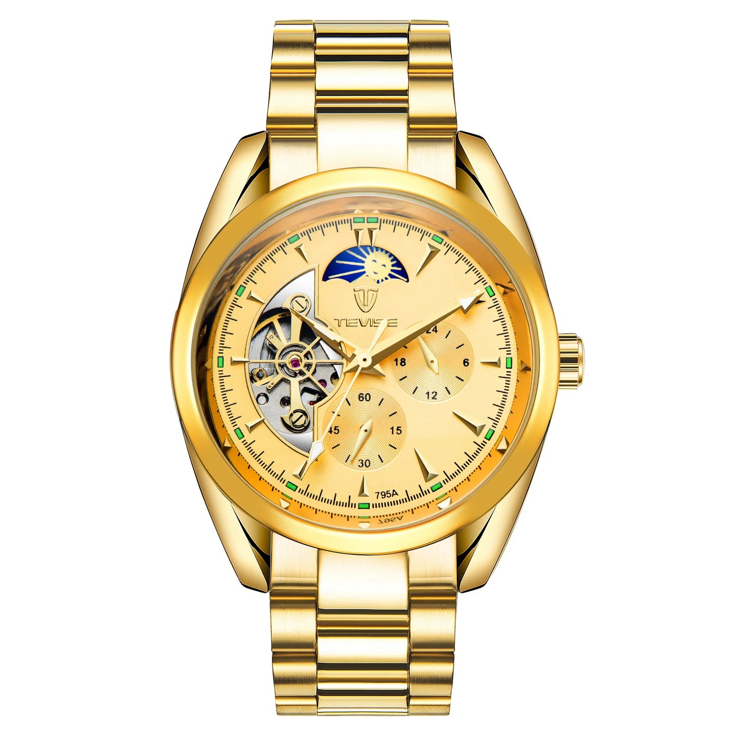 TEVISE New Men Luxury Automatic Mechanical Watch Stainless Steel Waterproof Luminous Skeleton Wristwatch Good Vibrations