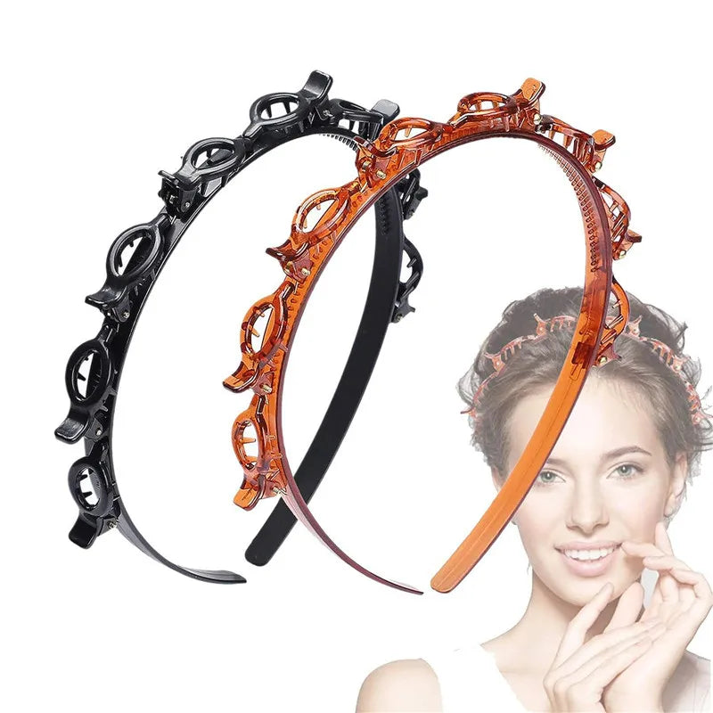 Fashion Women Girls Non-Slip Hair Bands With Clips Double Layer Headbands Hairstyle Bezel Hair Hoop Hair Accessories Headwear Good Vibrations