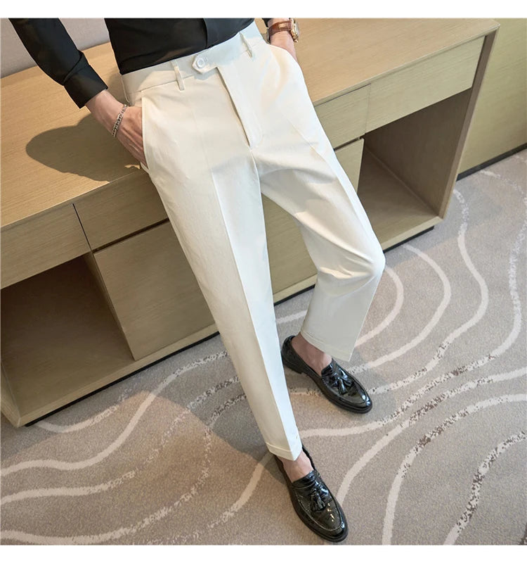 Men Suit Pants 2025 Elastic Slim Fit Formal Dress Pants Solid Casual White Trousers Pantalon Homme Wedding Party Men Clothing Good Vibrations