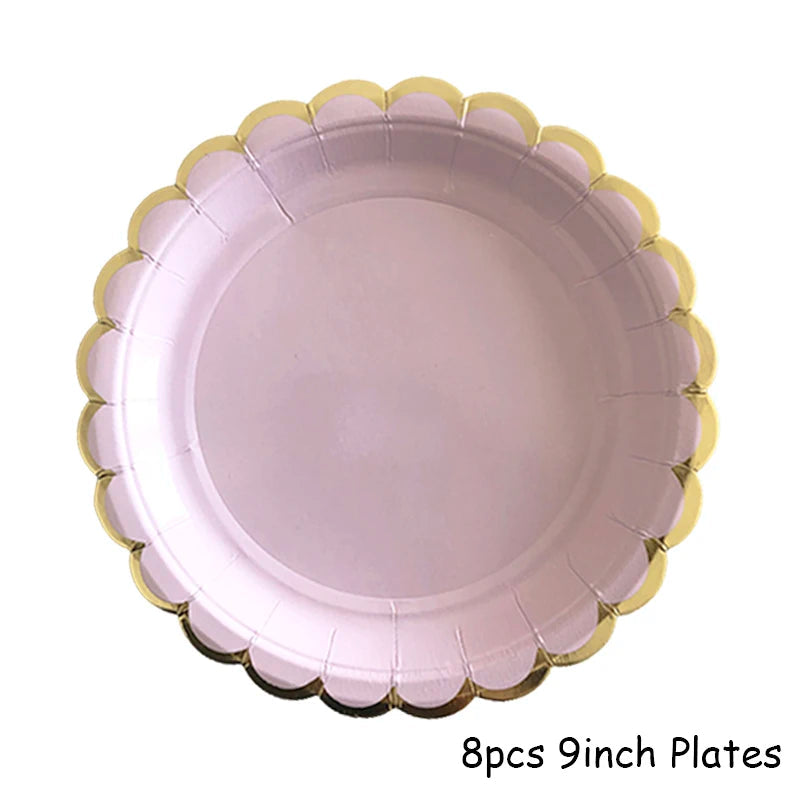 Purple Gold Party Paper Cup Plate Straw For Birthday Carnival Kids Favors Wedding Decor Disposable Tableware Party Supplies Good Vibrations