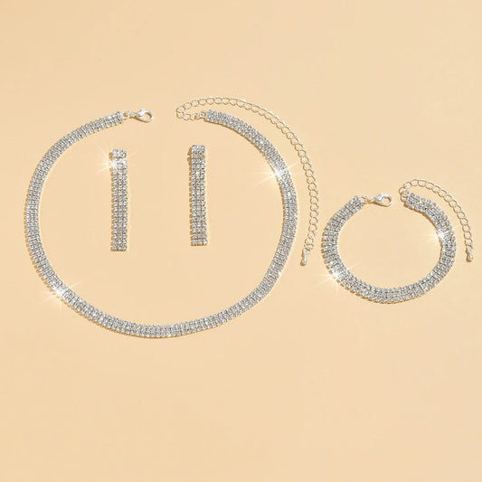 4 pieces of women's jewelry set with three drainage diamonds, necklaces, earrings, bracelets, bridal dress accessories Good Vibrations Adult Super Store